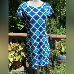 Hatley Vibrant Blue and White Geometric Mini Dress M -100% cotton
